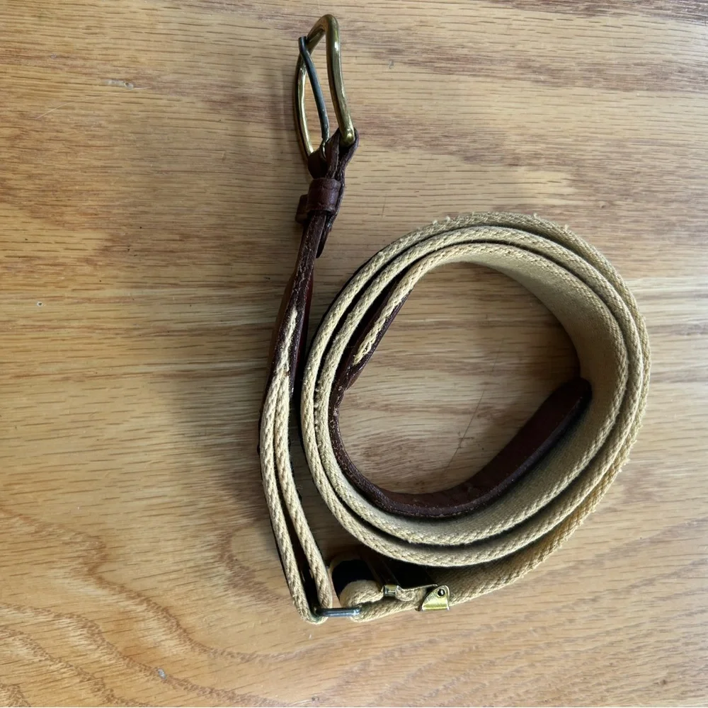 Vintage Pintail‎ Duck Canvas Surcingle Belt Navy Tan Striped Leather Brass Large